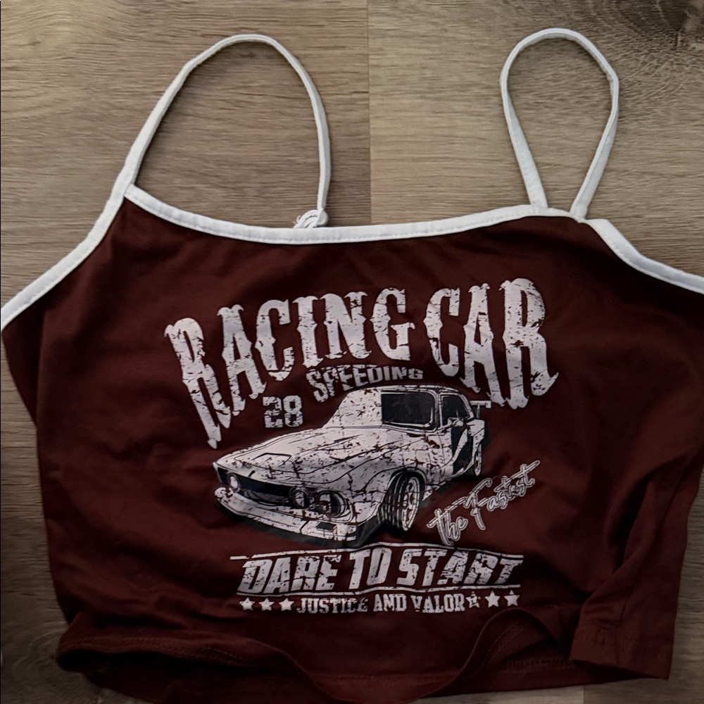 Brown Racing Car Graphic Tank Top